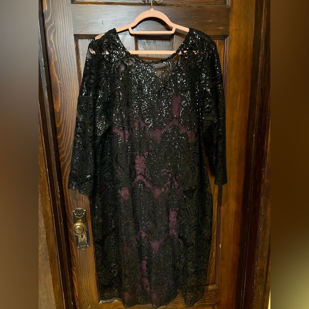 18/20w sequinned lace dress with burgundy slip